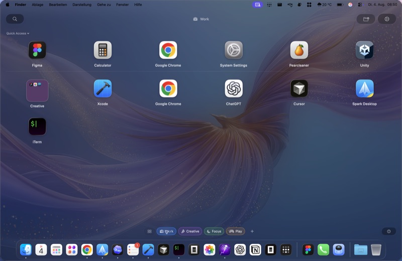 Spaces: a separate page of apps for each context