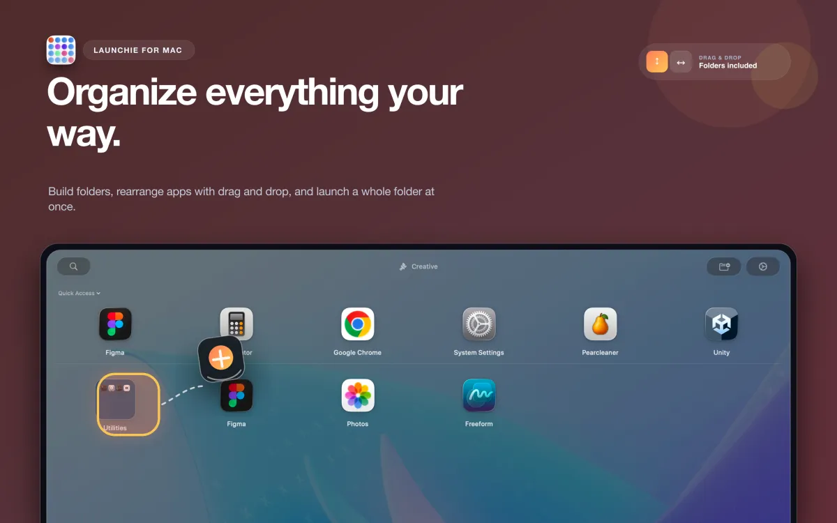 Organizing apps in Launchie