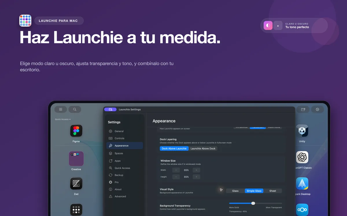 Apariencia de Launchie
